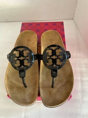 Tory Burch Black Patent Leather Miller Sandals 7